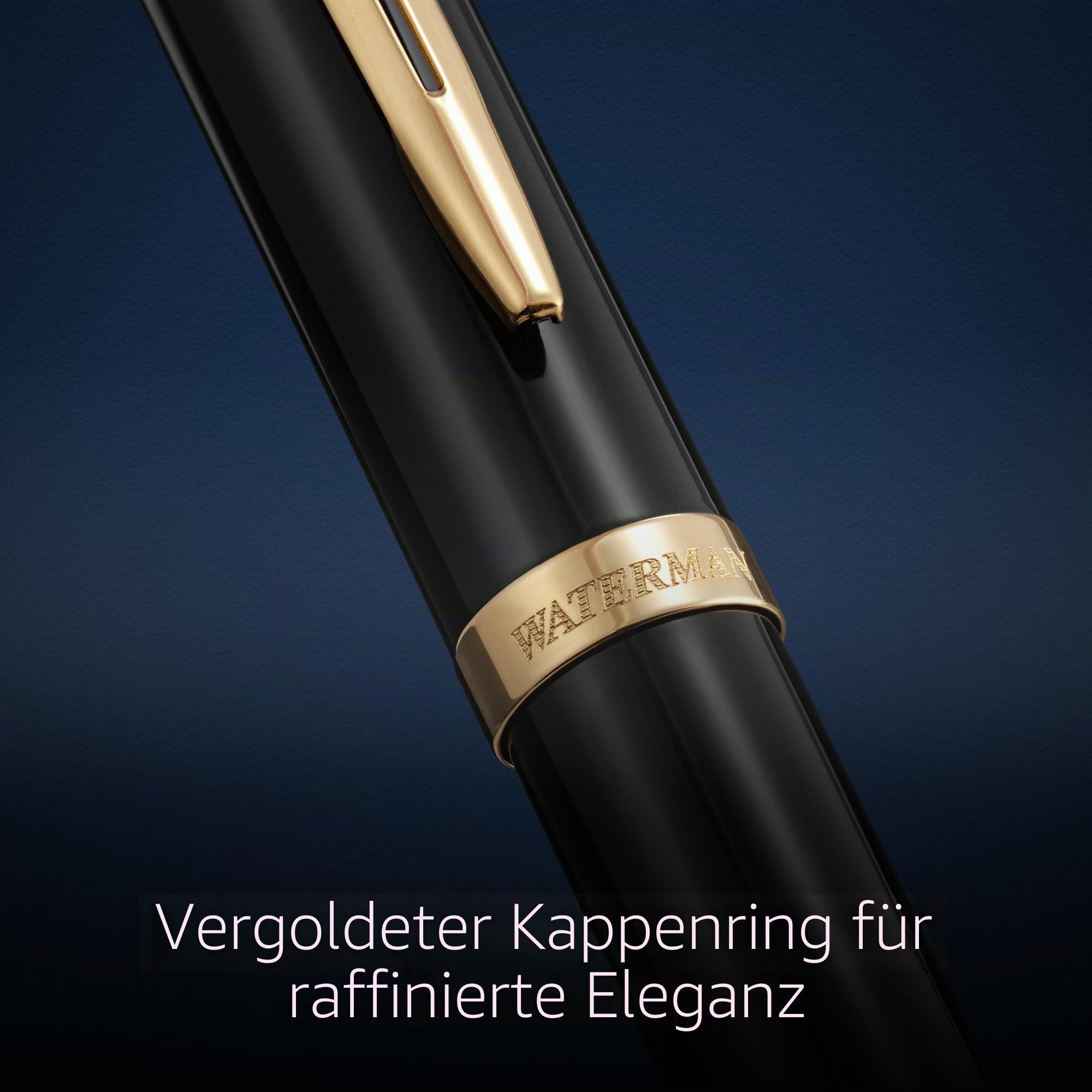 Waterman Impression Füller | Feine Feder mit blauer Tintenpatrone | Schwarzer Lack mit goldbeschichtetem Zierrat | Geschenkbox
