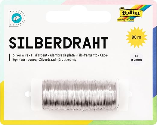 folia 79360 – Silberdraht, versilbert, 1 Spule 0,3 mm x 80 m – ideal für Bastelarbeiten, Gestecke und Schmuck, Silber