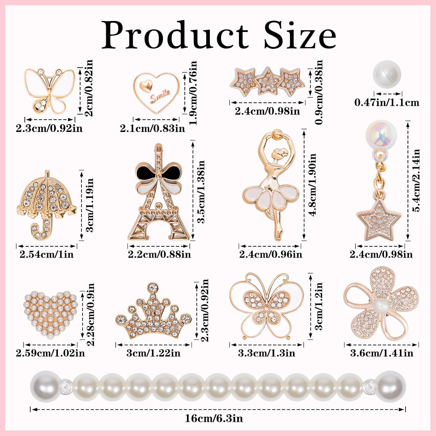 Charms for Bogg Bag, Pearls Butterfly Flowers & Chain Cute Decorative Pearl Charms Accessory Compatible with Rubber Simply Southern Beach Bag, Insert for Beach Tote Birthday(21 Pcs) - Image 7