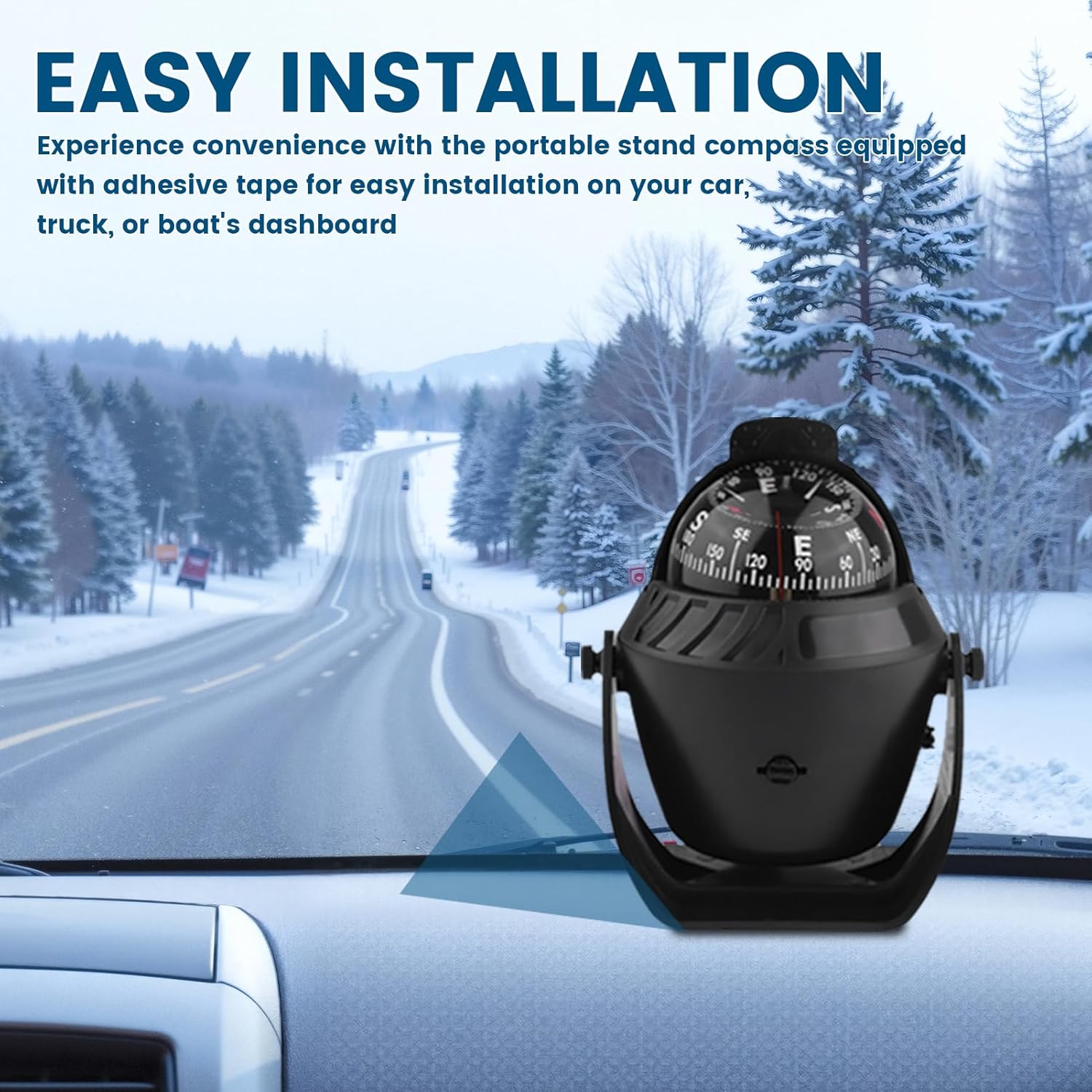 Vehicle Dashboard Compass LED Light Auto Dash Mount Navigation Automobile Direction Indicator for Car Boat Truck