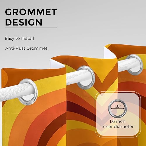 Miniatura 6 de Groovy Heart Curtains for Living Room 84 Inch Length, 60S 70S Retro Blackout Curtains Bedroom Decor, Hippie Orange Aesthetic Grommet Thermal Black