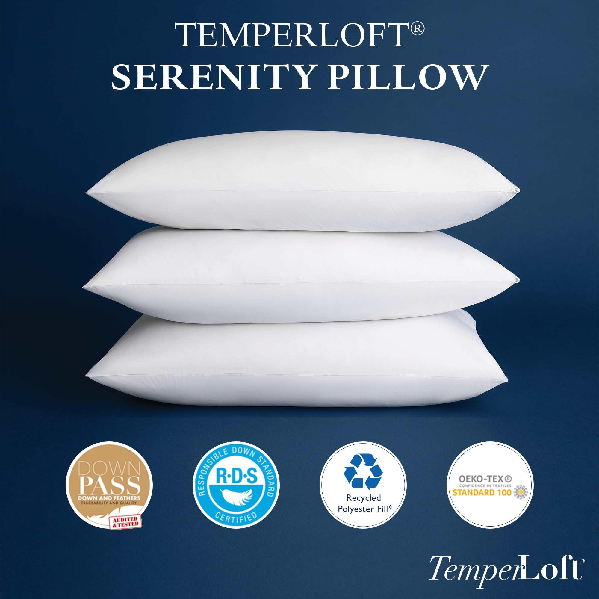 Manchester Mills TemperLoft Serenity Pillows King (Set of 2), Down/Down Alternative Fill, 20x36, 100% Cotton Cover, Found in Leading Hotels Nationwide Hospitality Quality Delivered to Your Home