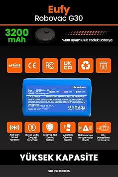 Eufy Robovac G30 Uyumlu Robot Süpürge Bataryası, 3200mAh Yüksek Kapasite