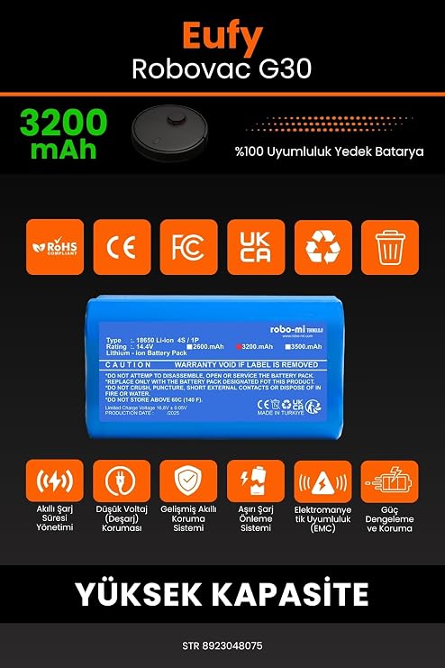 Eufy Robovac G30 Uyumlu Robot Süpürge Bataryası, 3200mAh Yüksek Kapasite