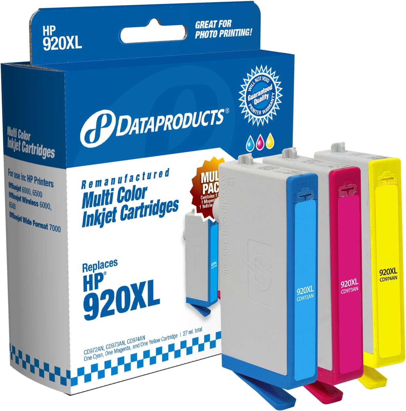 Dataproducts DPC920XLCMY High Yield Remanufactured Ink Cartridge Replacement for HP #920XL (Multi-Pack - Cyan, Magenta, Yellow)
