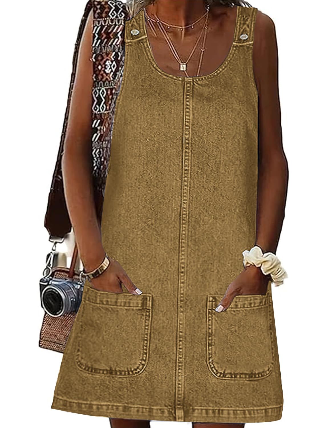 Overall Dress for Women Denim Dress Denim Overall Round Neck Skirtall Jean Dress Denim Jumper Dress Pinafore
