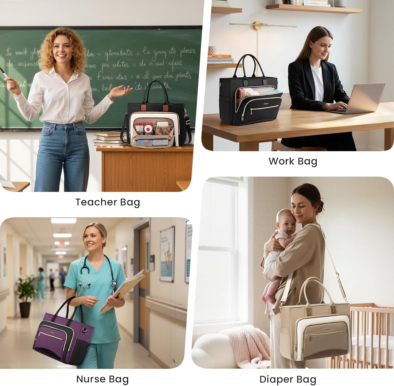 LOVEVOOK Teacher Tote Bag for Women,Laptop bag with Large Cup Holder,Work bag with Accordion File Organizer Pocket,Multi-Pockets Professional Diaper Bag Nurse Bag,Handbag Purse for Work,College,Daily - Image 2