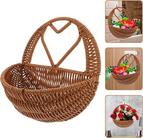 Miniatura 8 de Alipis Cesta para colgar en la pared, cesta de almacenamiento tejida de mimbre, cesta de flores para colgar en la pared, cesta para decoración de