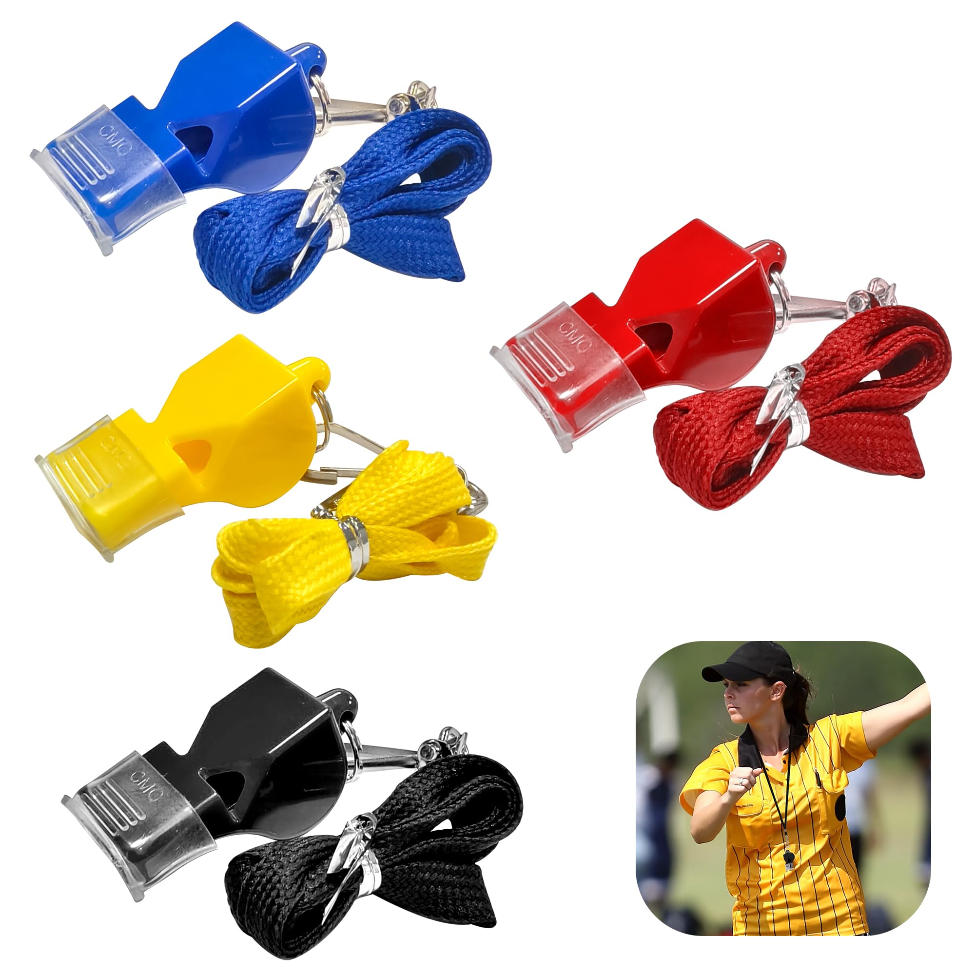 QACUU 4Pcs High Frequency Emergency Whistles, Sturdy Plastic Whistle Sports for Coaches and Referees, Loud Referee Whistle with Clear Sound, Outdoor Emergency Whistles for Training Survival