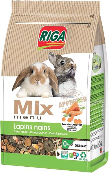 Riga - Menu Mix pour Lapins Nains - Mix Vitaminé - A La Carotte - Graines, Céréales Et Légumes - Riche en Vitamines Et Minéraux - sans Colorant - Sain Et Équilibré - 3KG - 1