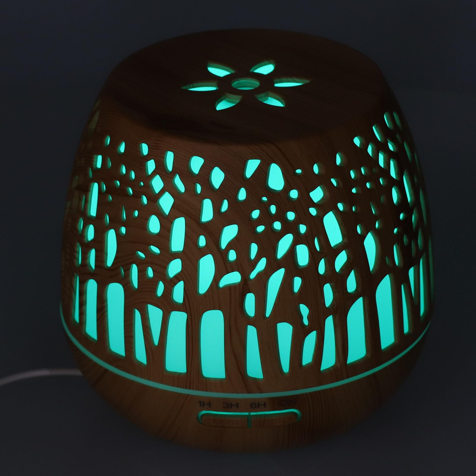 Cocoarm Diffuseur d'arômes 400 ML, Humidificateur PP ABS, Diffuseur d'huiles Essentielles à Grains de Bois, Minuterie de 8 Heures et Lumière 7 Couleurs, Prise USB à Faible Bruit pour Chambre à