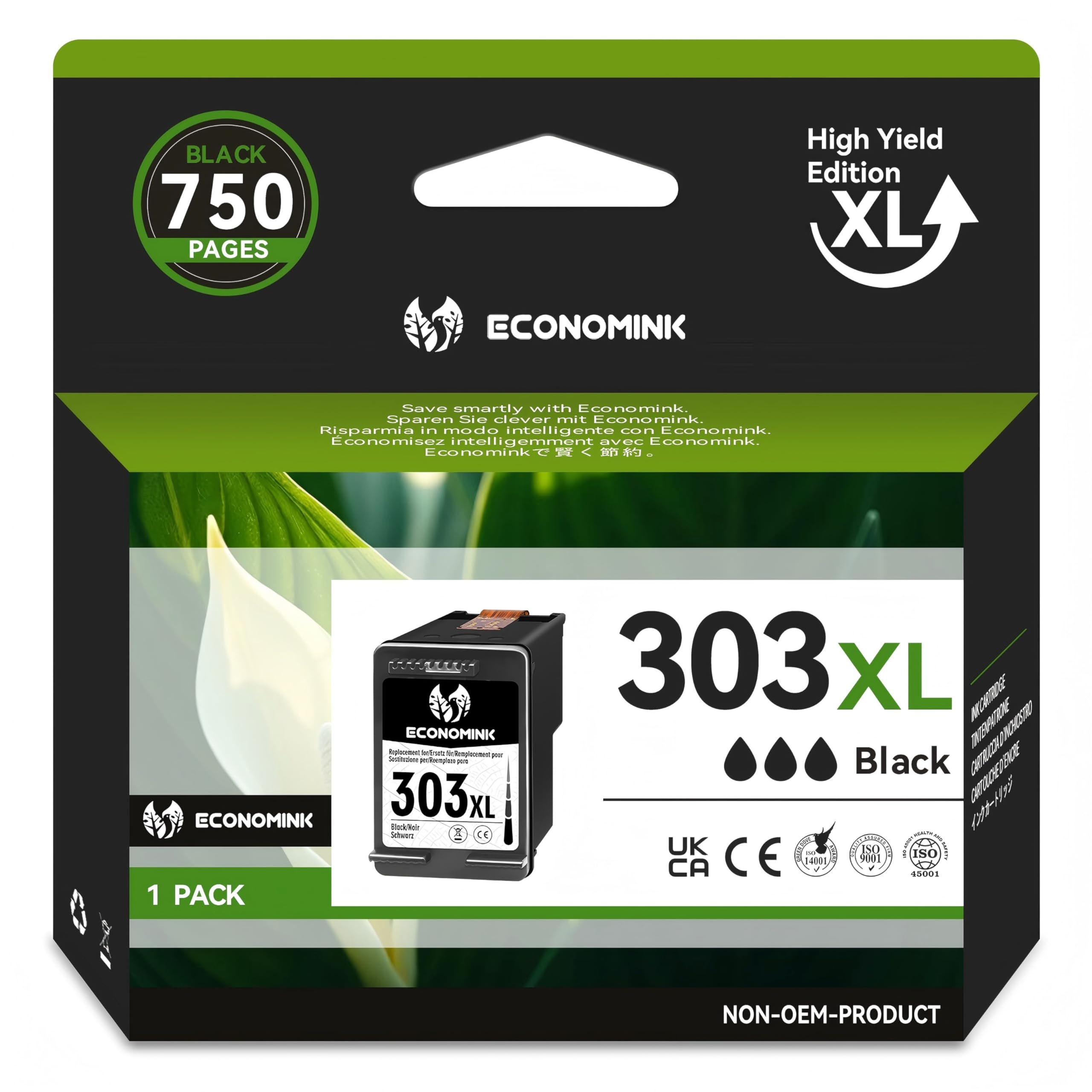 Tinta 303 XL Negro, Alto Rendimiento, para HP 303 Negro, 303XL Tinta Impresora para HP Envy Photo 6232 6230 6220 7130 7134 6234 Tango X