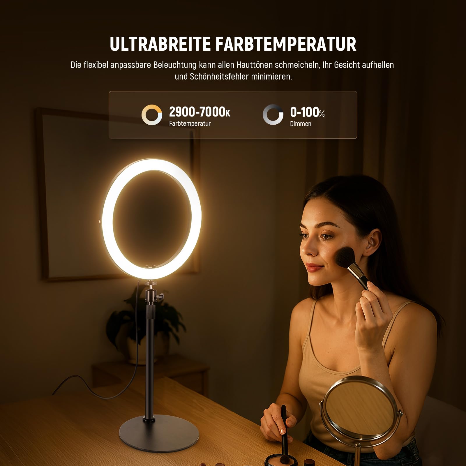 NEEWER 12" 24W Hochleistungs Desktop Ringlicht mit Stativ/Handyhalterung, LED Konferenz Selfie Licht für Videoanrufe, Make Up, Streaming, Vlogging, Zoom Meetings und Podcasts, RH12B