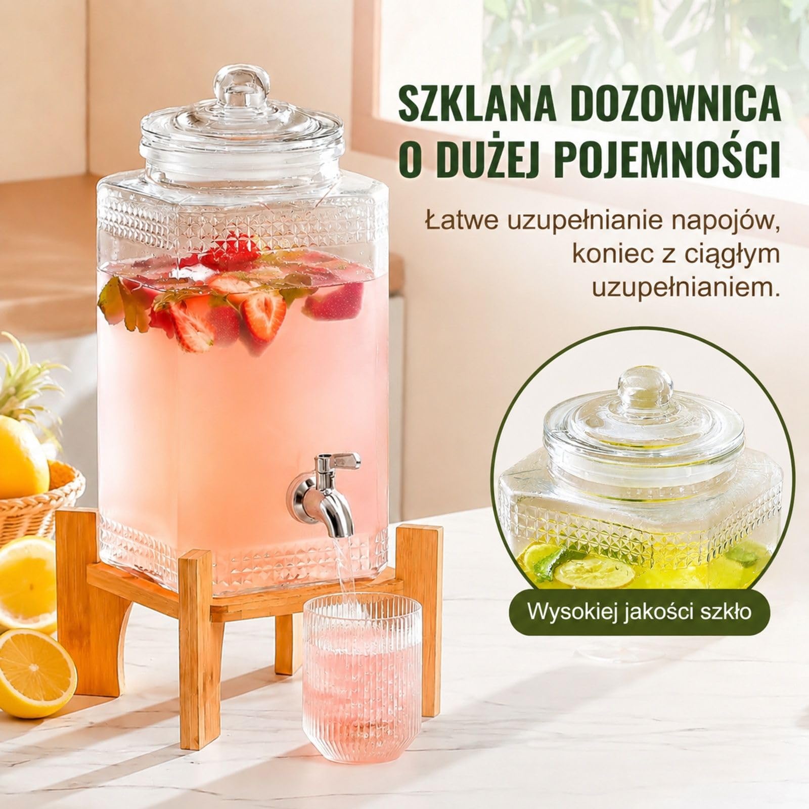 Szklany dozownik napojów, pojemnik na sok 1,5 galona ze stojakiem i kranikiem ze stali nierdzewnej na przyjęcia restauracje hotele