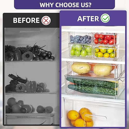 Miniatura 2 de Obsoorth Paquete de 7 cubos organizadores apilables para refrigerador con tapas, organización de almacenamiento de refrigerador de acrílico