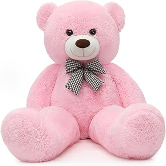 MorisMos Pink Giant Teddy Bear 4 Feet, Lovely 47inch Classic Stuffed Animals Plush, Daughter Girlfriend Birthday Gift for Lover, Party Favor