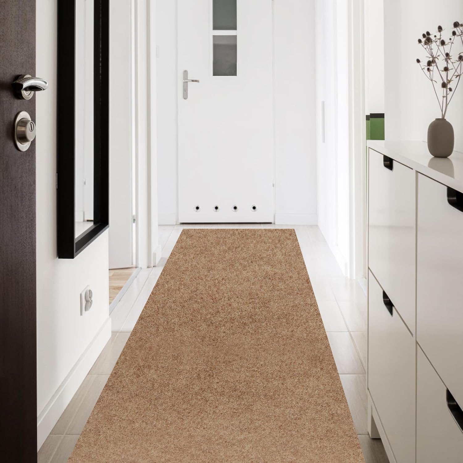 Custom Size Runner Rug 4' x 66' Rubber Backing Non-Slip for Hallway Entryway Laundry Stair Bathroom Kitchen Indoor Outdoor Area Rug Carpet, Beige