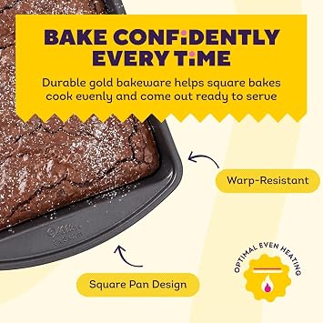 Wilton Gold Non-Stick Square Brownie Cake Pan, Made Without PFAS, 8 x 8 in.