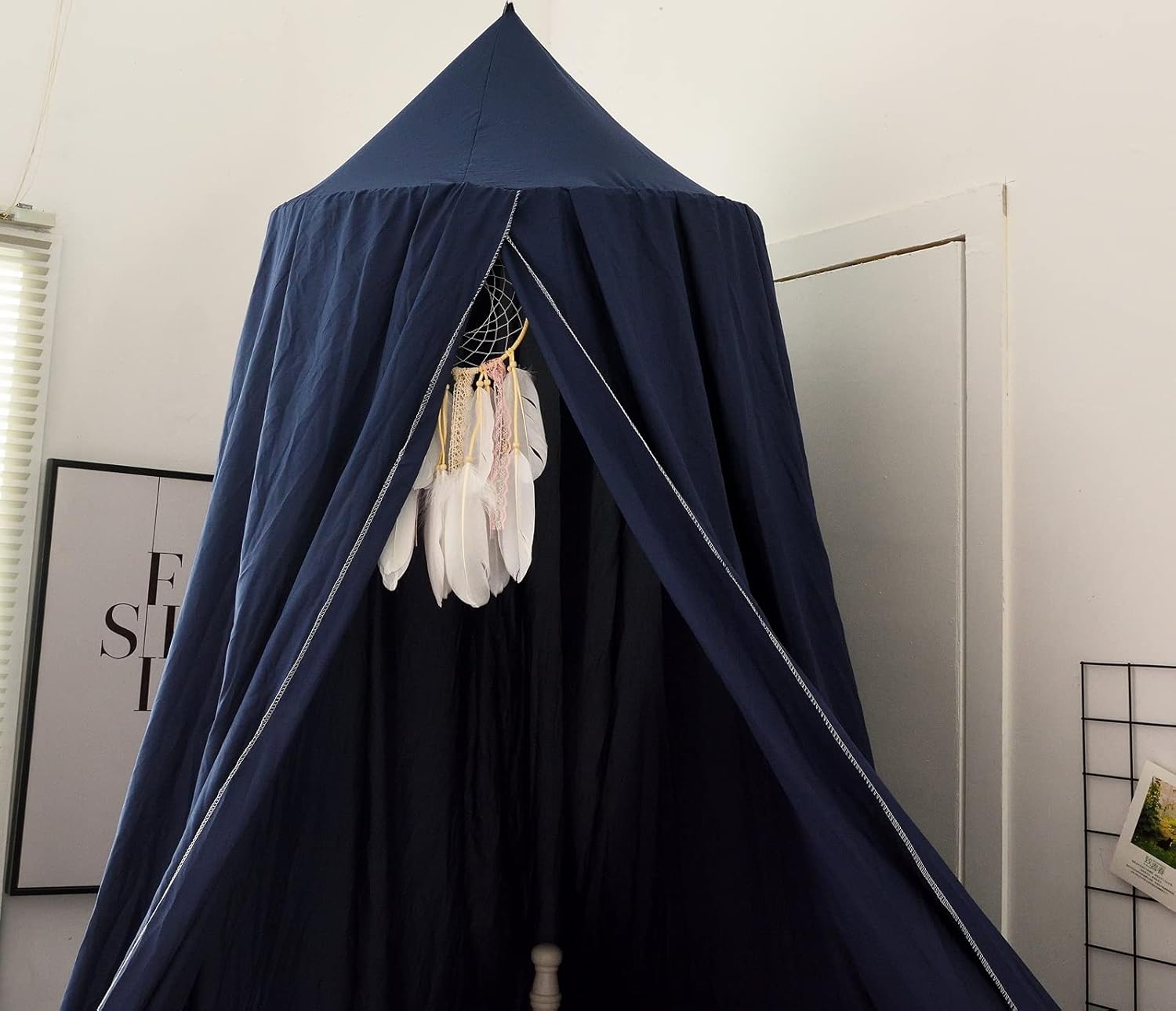 Bed Canopy Crib Tent Cover for Kids, Round Dome Crib Netting Mosquito Net Crib Canopy Bed Curtain for Play Room Baby Crib Girls Bed Indoor Outdoor Princess Castle Hanging House Decoration (Dark Blue)