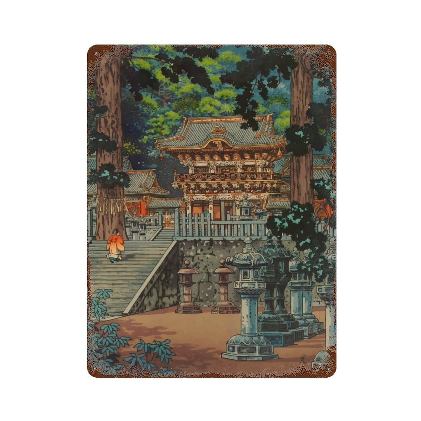 Nikko Yomei Gate Decorative Tin Sign 15.7"x11.8", Farmhouse Wall Decor for Living Room, Hallway And Home Decor