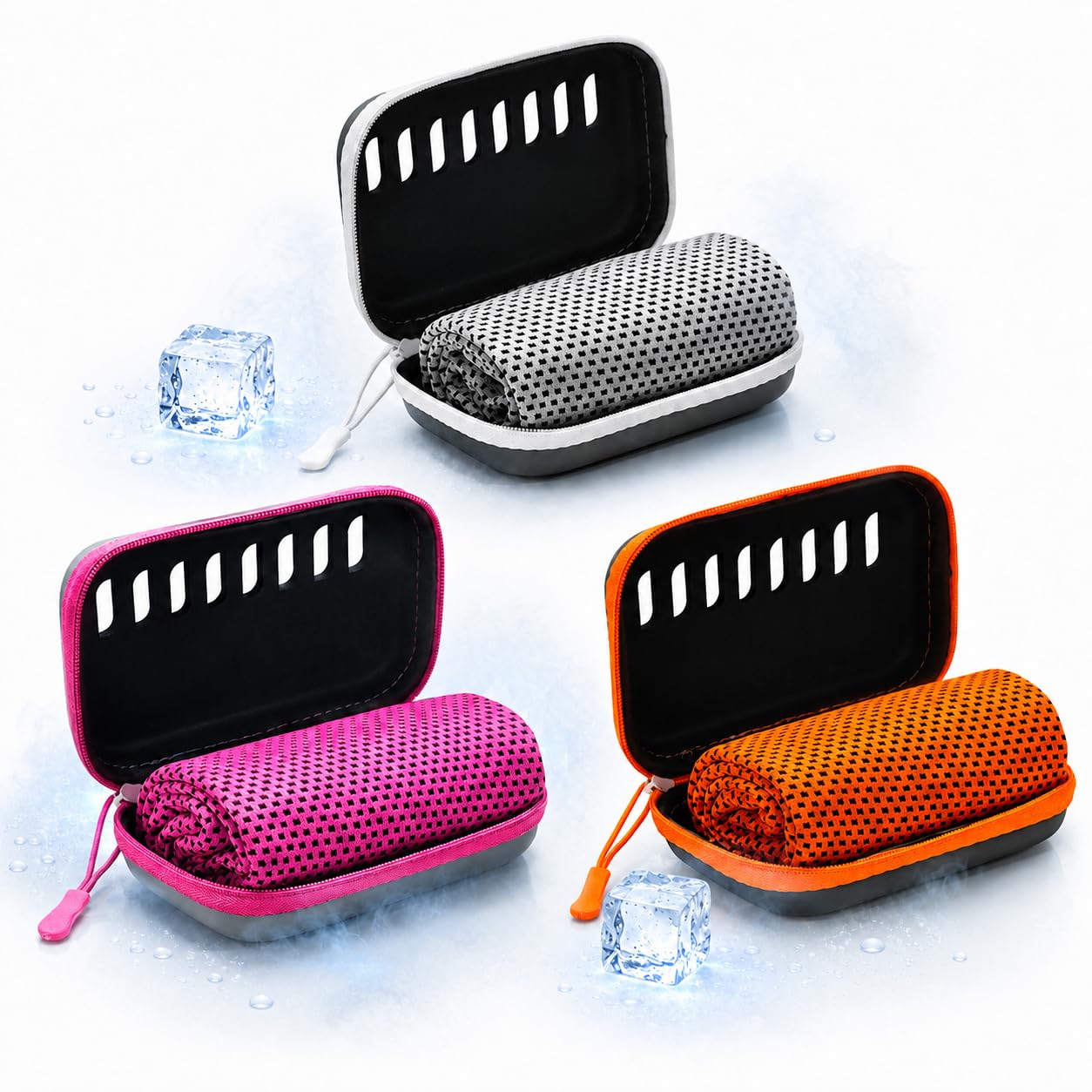3PC Cooling Towels, Cool Towels for Neck Hot Weather, Cool Towel With Storage Box, 30x80CM Breathable Instant Quick Drying Ice Towel for Gym, Yoga, Golf, Running, Camping and Hot Weather (B)