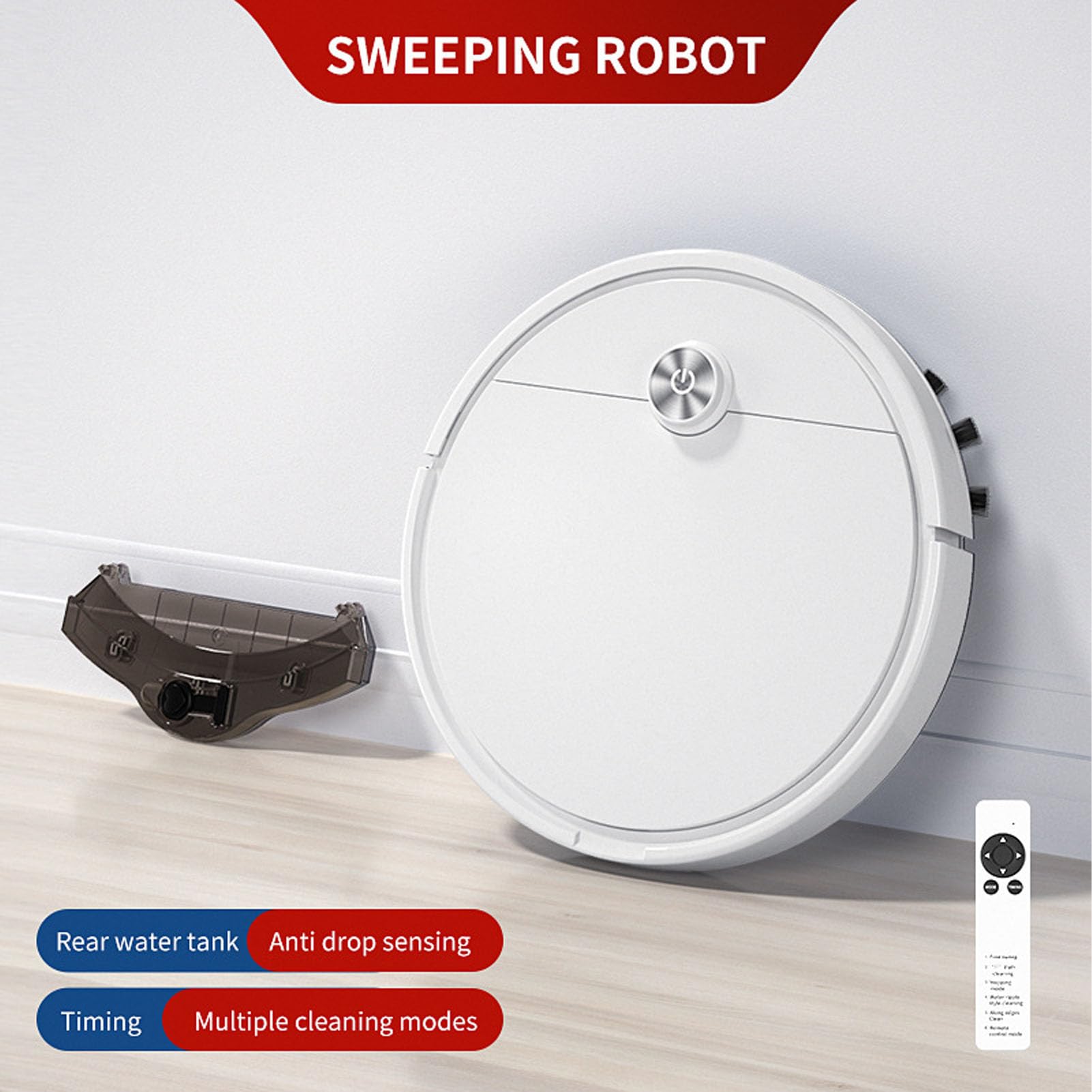 Luocute Robot Odkurzający i Mopujący 2 w 1 z mocą 2800 Pa, 6 Trybów, Pilot Zdalnego Sterowania, Akumulatorowy, Antypoślizgowy, do Twardych Podłóg, Sierści Zwierząt, Dywanów