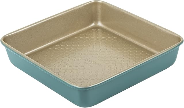 Prestige x Nadiya Square Cake Tins for Baking - Non Stick 9 Inch Cake Tin, Dishwasher Safe Lightweight Steel Bakeware, Teal & Gold