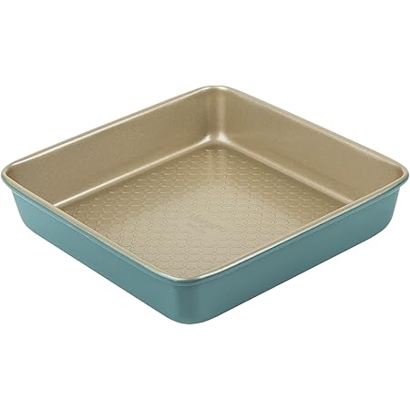 Prestige x Nadiya Square Cake Tins for Baking - Non Stick 9 Inch Cake Tin, Dishwasher Safe Lightweight Steel Bakeware, Teal & Gold
