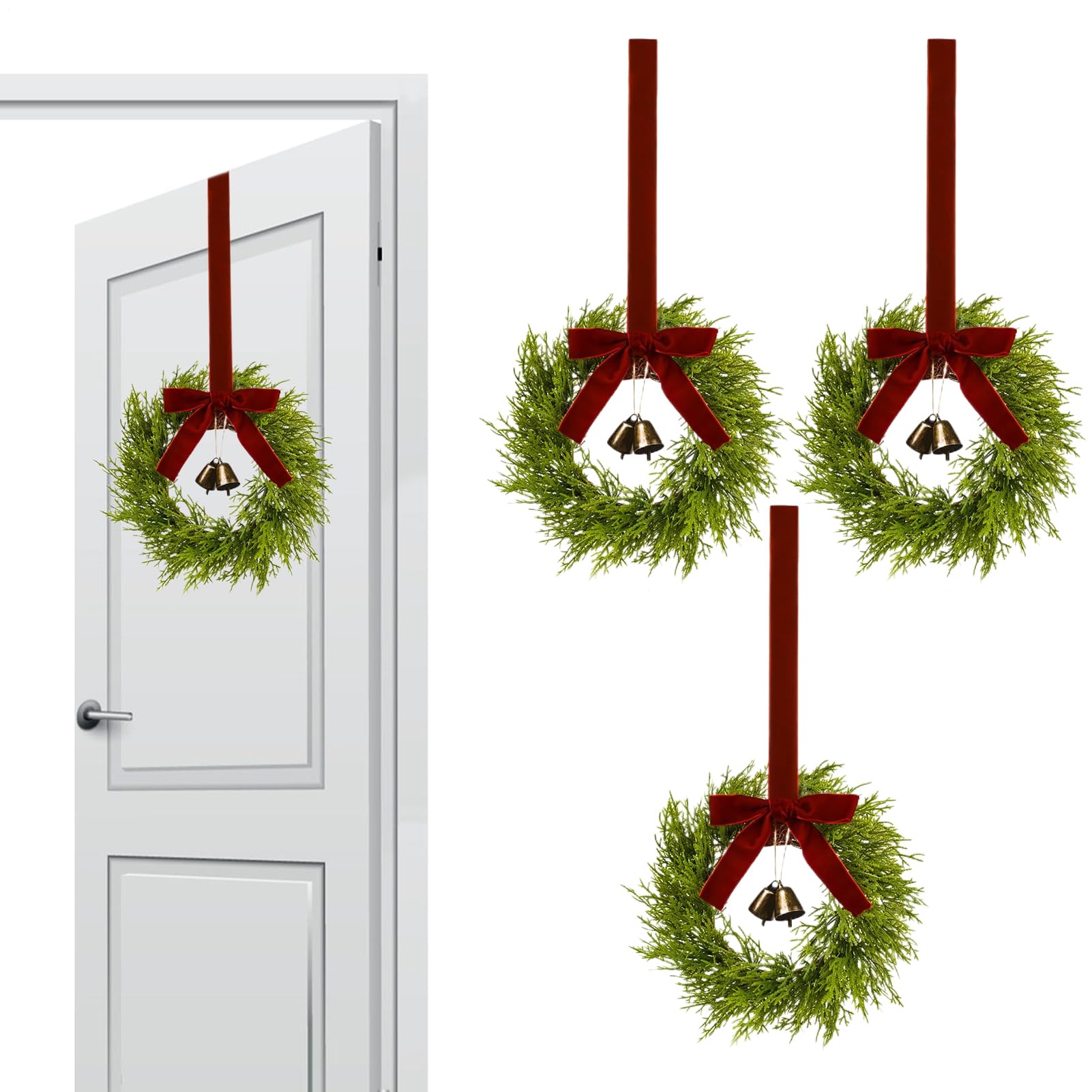 Couronne de Noël artificielle avec nœud rouge sans perte d'épines