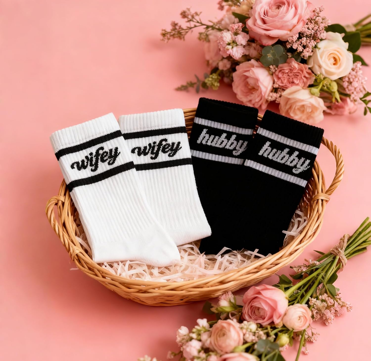 Pronature Wedding Crew Socks for Couples, Hubby Socks and Wifey Socks Bride and Groom Gifts from Bride Mr and Mrs Gifts, Engagement Gift and Honeymoon Essentials - Image 3