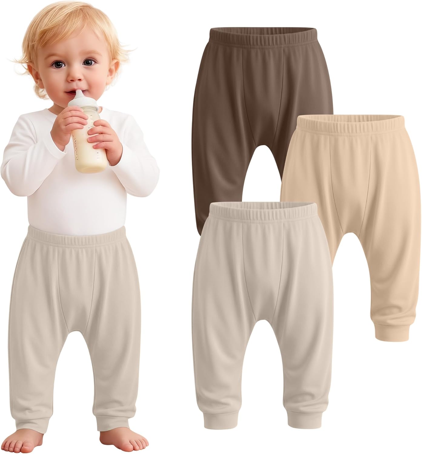 3 Pack Baby and Toddler Boys Girls Pants Elastic Waist Pull On Sweatpants Unisex Infant Jogger Pants for 6M-3T