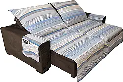 CAPA PROTETOR PARA SOFÁ RETRÁTIL DE DOIS ASSENTOS ESTAMPADO 1,80 METROS (Listrado (Azul))