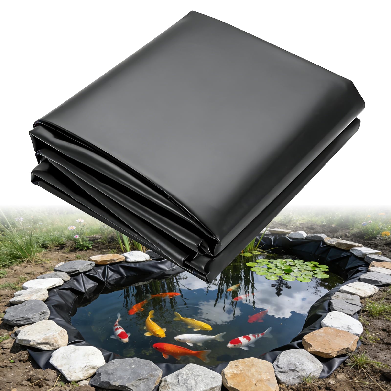 Revestimiento para Estanque Negro, 0,2 mm de Grosor, 4 x 5 m, para Cascadas, Estanques, Fuentes de Jardín, Juegos de Agua y Estanques de Peces, Flexible, Fácil de Usar, Impermeable