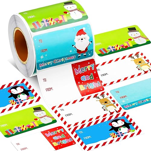 Outus 500 Pieces Christmas Tags Self Adhesive Gift Tags for Xmas Presents Christmas Name Tags Labels Stickers for Wrapping Paper Festival Birthday Holiday Decor(Classic Style,2.95 x 1.6 Inch)