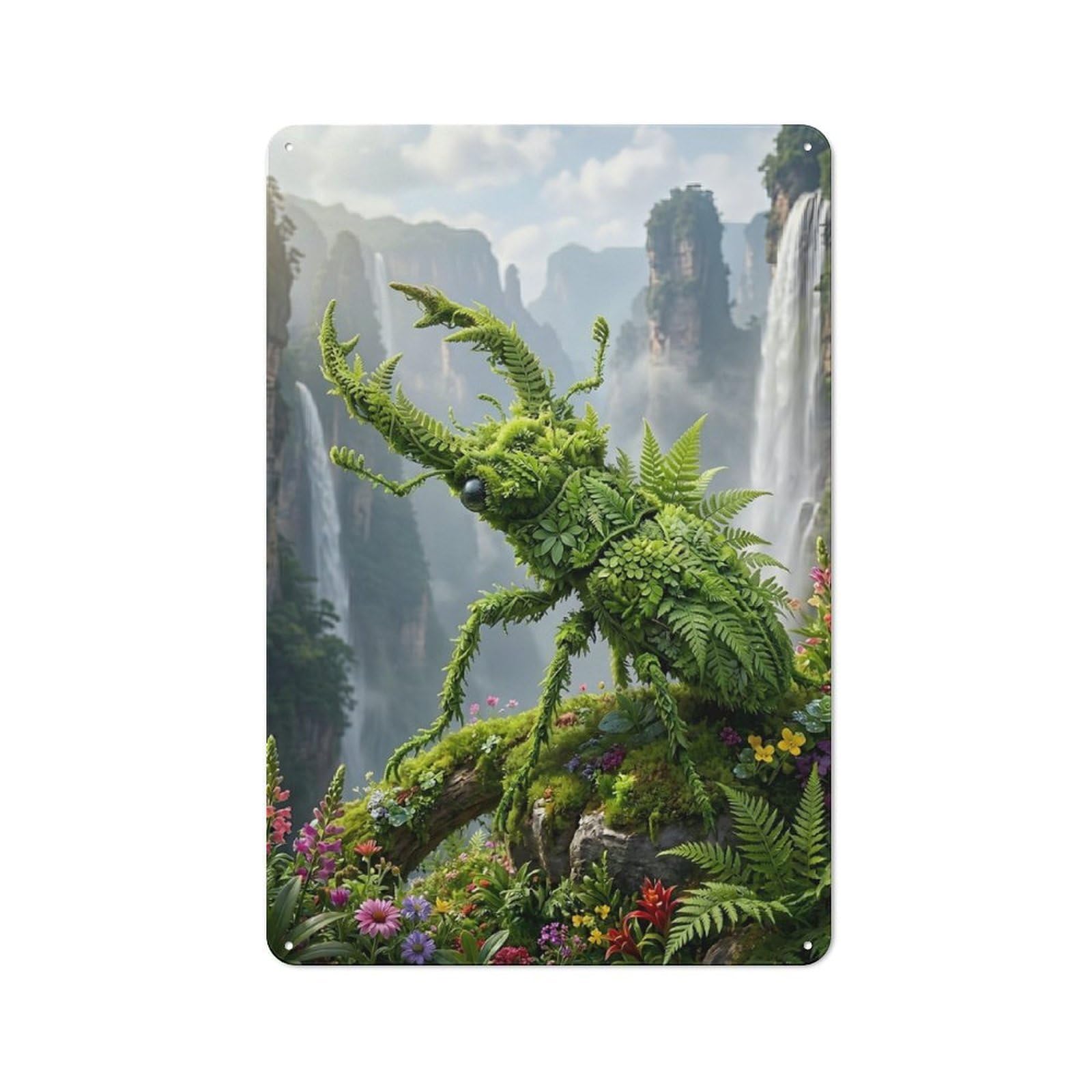 Beetle in Lush Waterfall Landscape Retro Tin Sign 30x20cm for Living Room Or Hallway, Gift for Living Room Decor Lovers during The Christmas Season