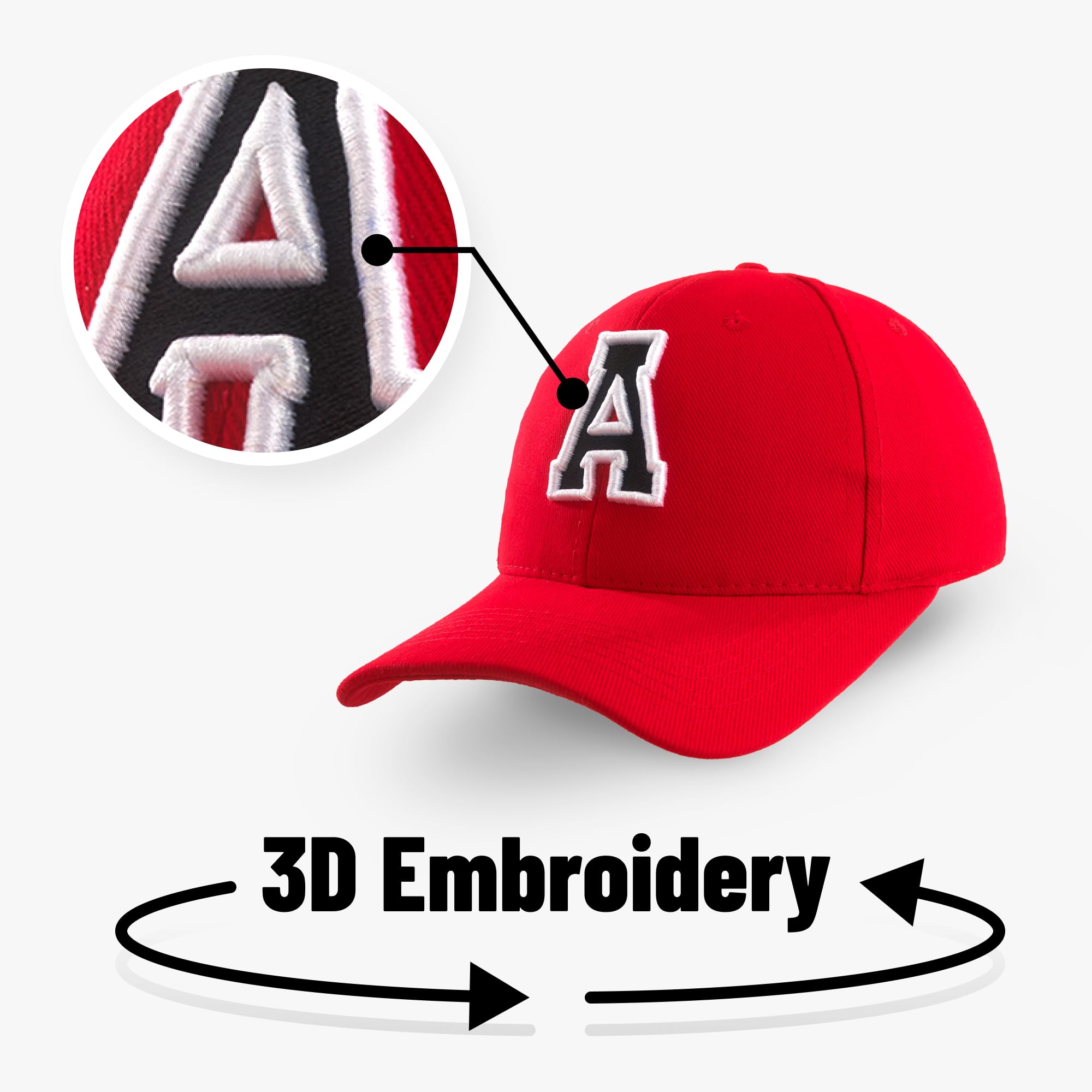 4sold Ragazzo Ragazza 3D Ricamo Alfabeto Bambini Scuola A-Z Regolabile Berretto Da Baseball Rosso Nero Lettera Caps Bambini Cappello Sport