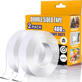 ANLOKE Double Sided Tape Heavy Duty 2 Pack, 1.2 Inch x 400 Inch ,Extra Large Nano Double Sided Adhesive Tape for Walls, Carpets, and Posters - Removable Reusable, Washable33.3FT