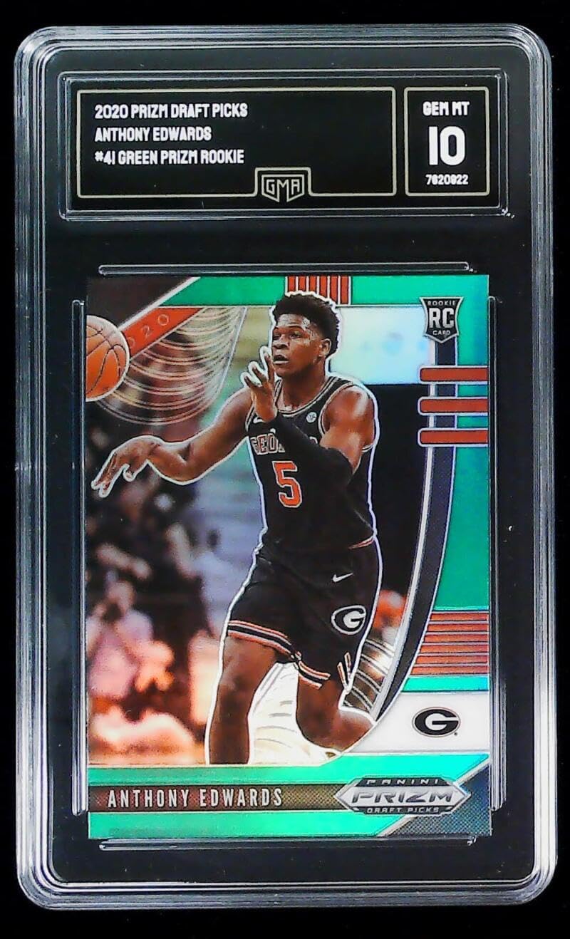 2020-21 Panini Prizm Draft Picks Green Prizm #41 Anthony Edwards RC Rookie Basketball Trading Card Graded GMA 10 (GEM MINT) Timberwolves