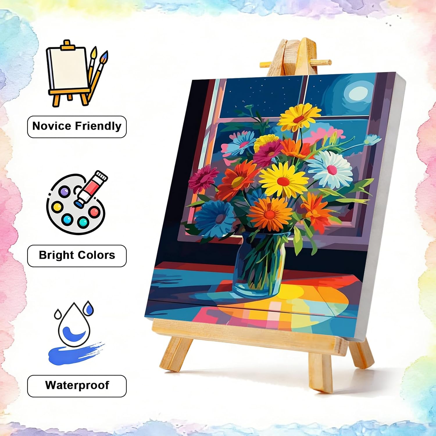 TBAIRO 4 Pack Framed Paint by Numbers Kit for Adults Beginner Flower DIY Painting Kits for Adults Floral Easy Adult Paint by Number Kits on Canvas for Wall Art Decor 8x12 Inch