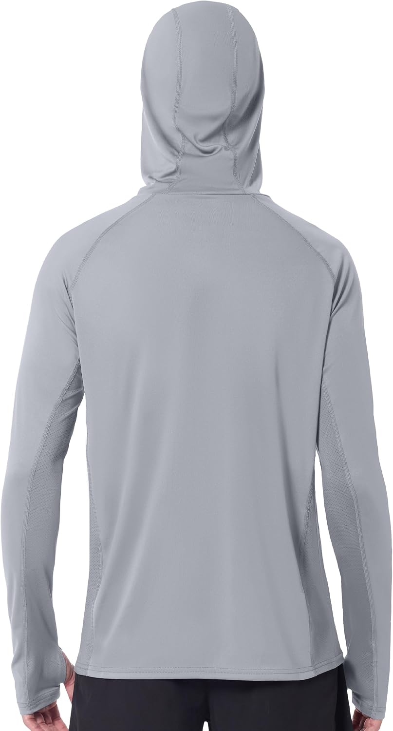 isnowood Men's UPF 50+ Fishing Sun Hoodie, UV Protection Long Sleeve Hooded Shirt with Mask for Hiking outdoor