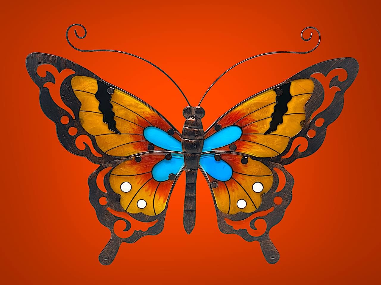 STC World Large Butterfly Metal & Stained Glass Colorful Garden Art Decor Pediment Sculpture Fence Wall Yard For Indoor Outdoor 19" x 14" (Butterfly)