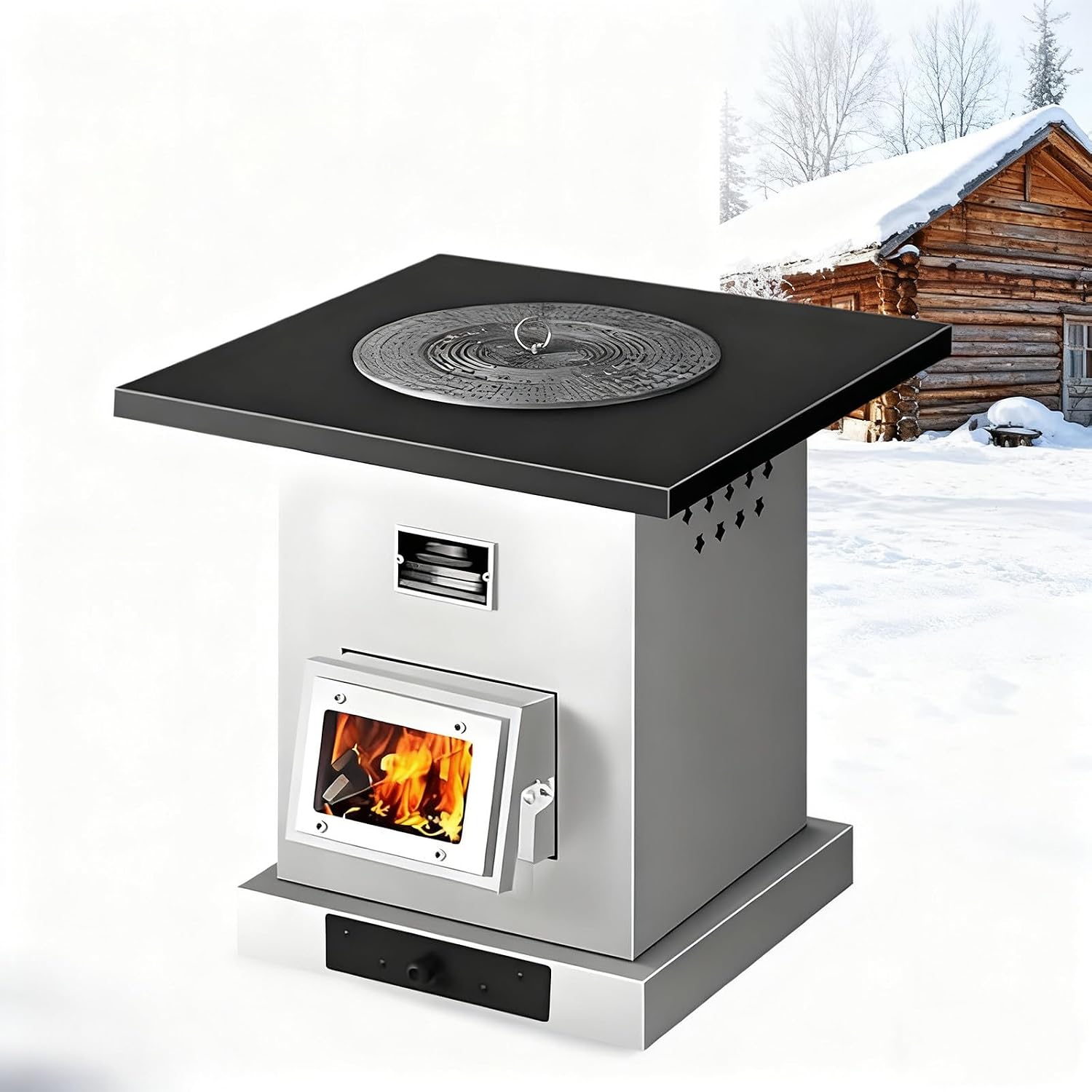 Indoor Wood-Burning Heating Stove, Thickened Cast Iron Rural Heating Stove, with Smoke Pipe, Smokeless Cooker, Energy Power Saving, for Tent, Heating and Cooking
