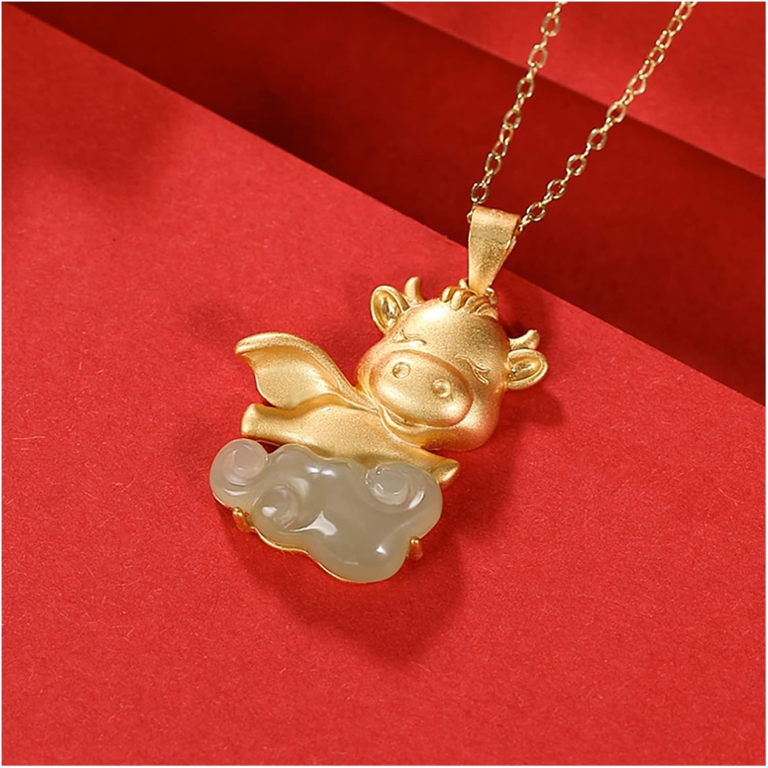 FENGKING S925 silver gold-plated and Tian Yuqing jade pendant Guoshen cow Ms.Men's born born Xiao Niu pendant Pendant Color : Sapphire (without chain)