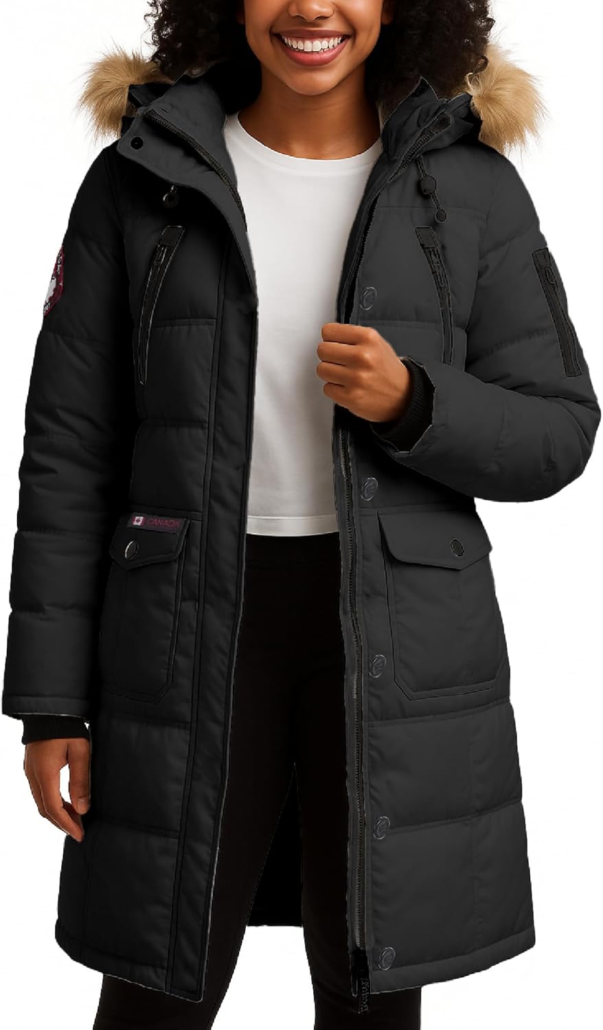 CANADA WEATHER GEAR Womens Long Puffer Coat - Heavyweight Wind Water Resistant Faux Fur Hood Parka Winter Jackets for Women