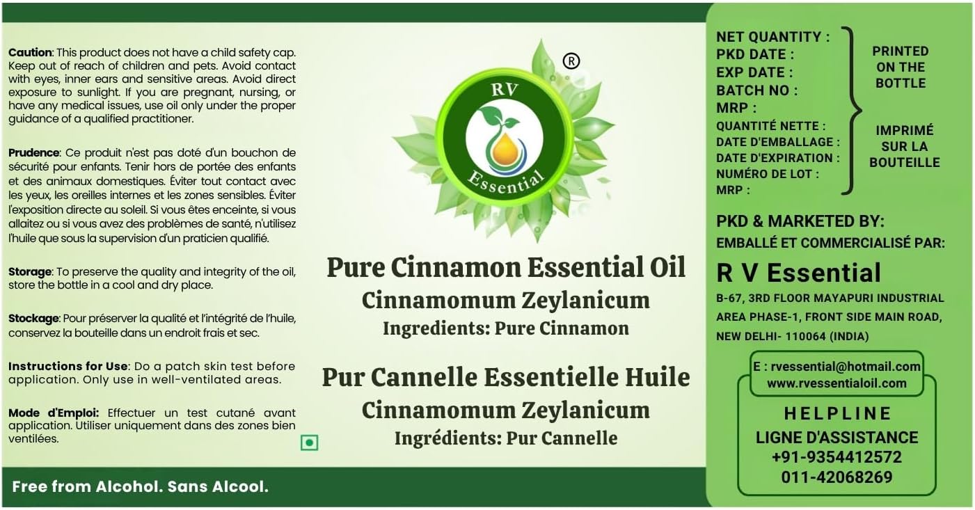 R V Essential Pure Cinnamon Essential Oil 50ml (1.69oz)