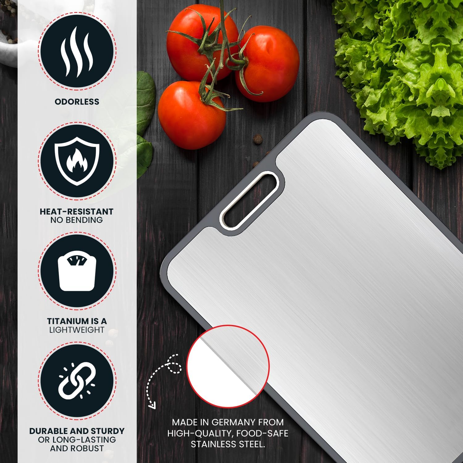 Titanium Cutting Board – 15" Double-Sided | Pure Titanium & Eco Wheat Straw | Non-Slip, Dishwasher Safe | Heavy Duty Cutting Board for Meat, Vegetables & Fruits