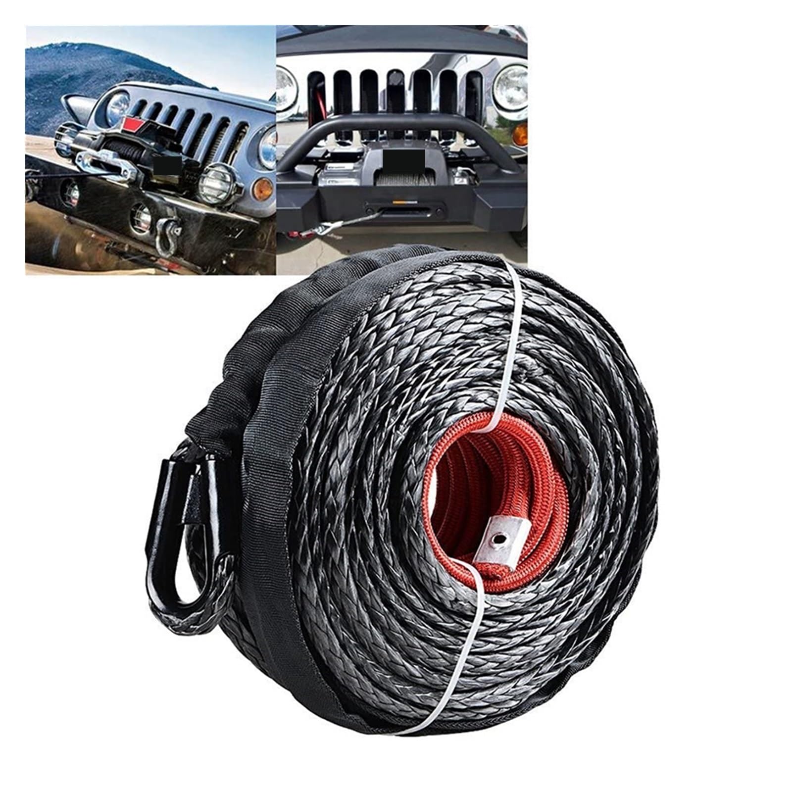 Lina Wyciągarki, Kabel linowy wciągarki z osłoną 9.5mm syntetyczna lina holownicza 29m myjnia samochodowa ciąg konserwacyjny do ATV UTV Off-Road(9.5mm x 23M)