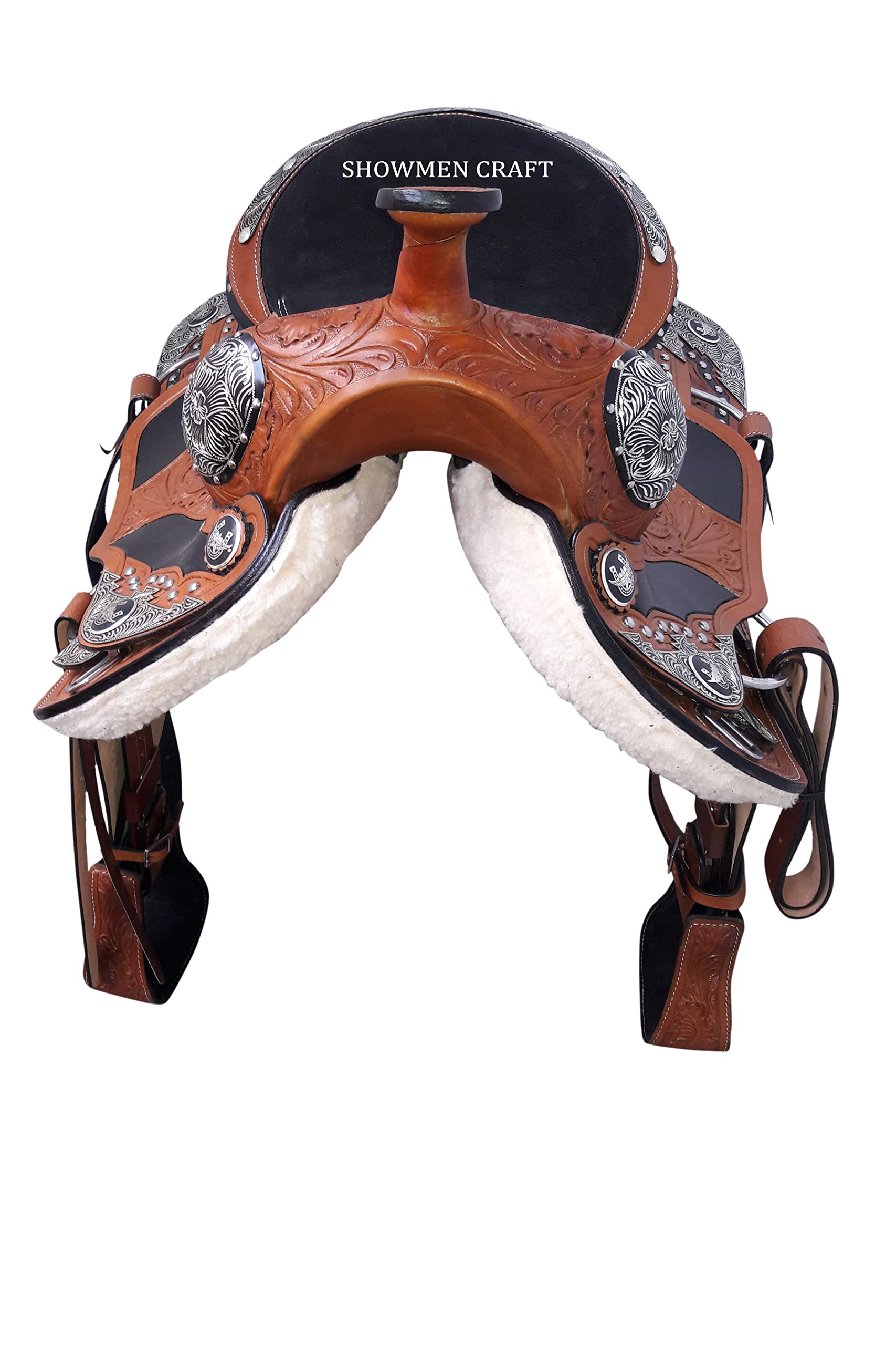 Sella western in pelle completamente show sella con canchos angolo argento con testiera e pettorale abbinati