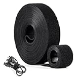 OneLeaf Hook and Loop Roll Reusable Fastening Cable Ties, 20ft x 1inch Black Heavy Duty Cord Organizer Straps, Free Cutting Multi-Purpose Cable Management Tape for Home and Office