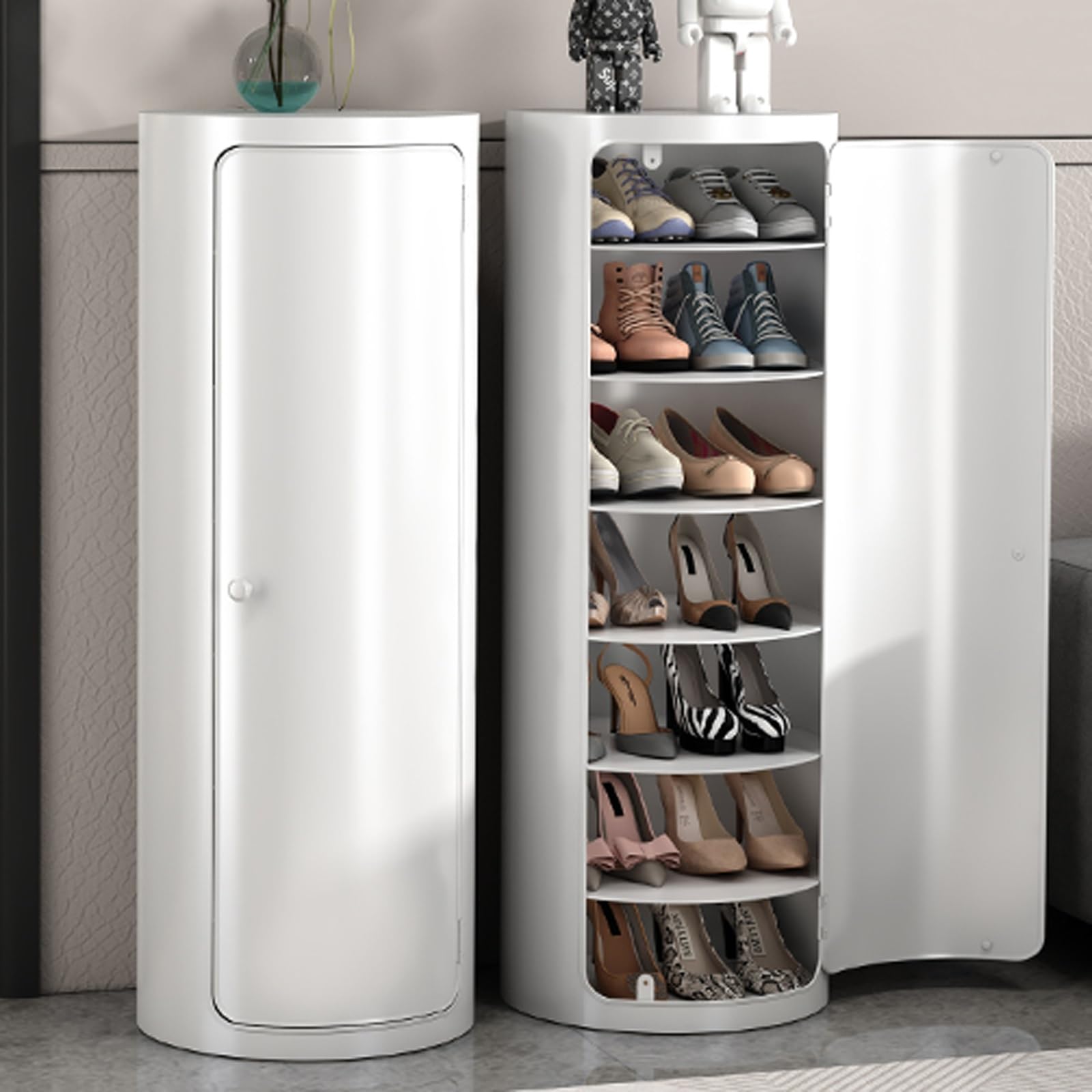 Meuble A Chaussure Blanc Entrée Étagère à Chaussures Rotative Armoire à Chaussures Rotatives à 360 ° Ronde Verticale À L'entrée De La Maison, Casiers Peu Encombrants ( Color : 35CM-Gold , Size : 45CM